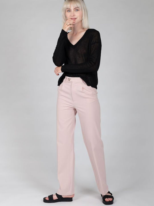 24 Colours Women's Fabric Trousers Pink