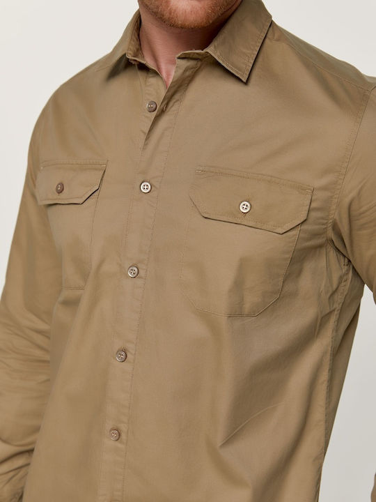 Edward Jeans Men's Shirt Long-sleeved Beige