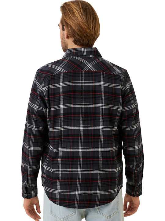 Long-sleeved Flannel Shirt Checked DK GREY-BLACK-RED-LT GREY