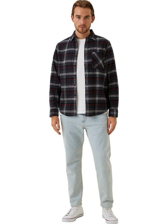 Long-sleeved Flannel Shirt Checked DK GREY-BLACK-RED-LT GREY