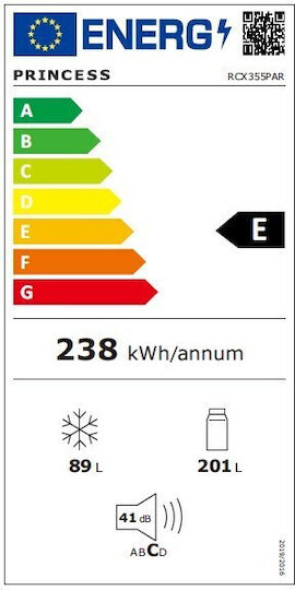 Princess Kühl-Gefrierkombination 290Es Total NoFrost H185xB59.5xT60cm. Inox RCX355PAR