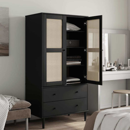 Δίφυλλη Ντουλάπα με Καθρέπτη Μαύρο 90x55x175cm