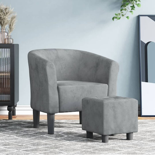 Barrel Sessel mit Fußhocker Samt Dark Grey 70x56x68cm