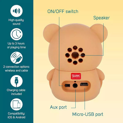 Legami Milano The Sound of Cuteness Bear SPS0002 Bluetooth-Lautsprecher mit Batterielaufzeit bis zu 3 Stunden Braun