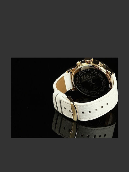 Raptor Herrenuhr Batterie mit Weiß Lederarmband