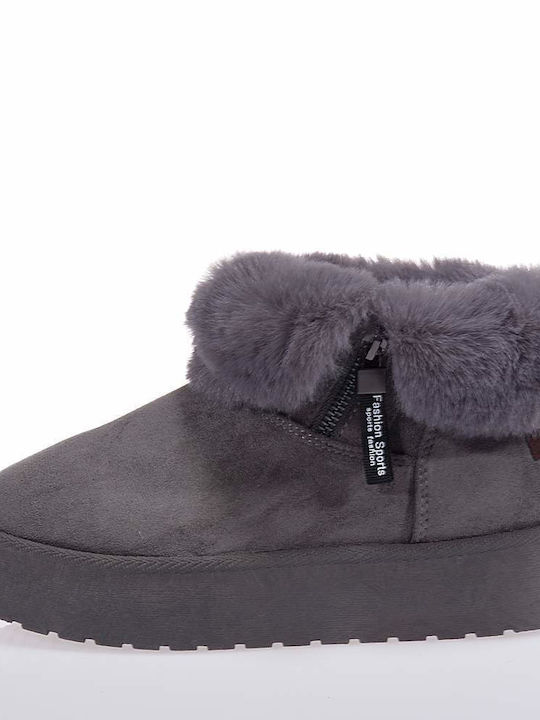 Top Shoes Women's Ankle Boots with Fur Gray