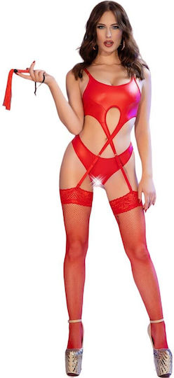 Chilirose Set Sexy De Lenjerie Plasă Cu Jartiere Roșu 4 Bucăți