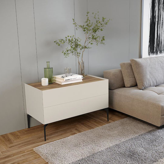 Spike Hängende Wohnzimmer-Vitrine aus Spanplatte in Beige mit Glastür und LED-Beleuchtung 62x30x125cm