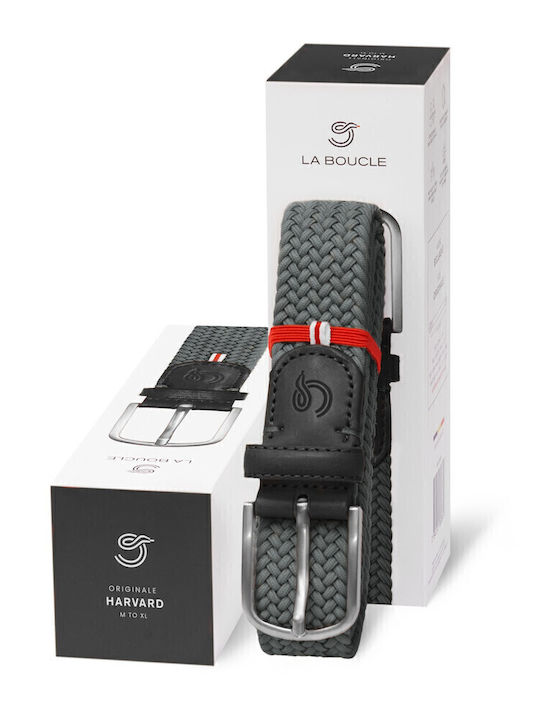 Elastic Men's Belt Leather Knitted Gray