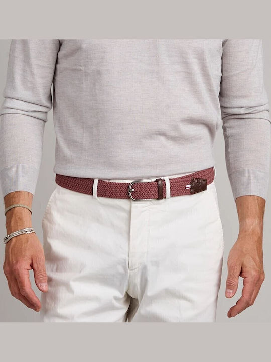 Elastic Men's Belt Leather Knitted Brown