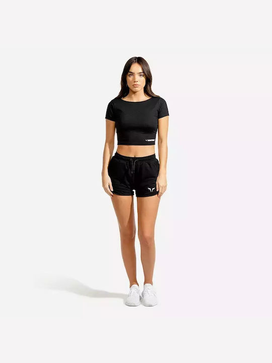 Squatwolf Femeie Sport Crop Tricou Negru