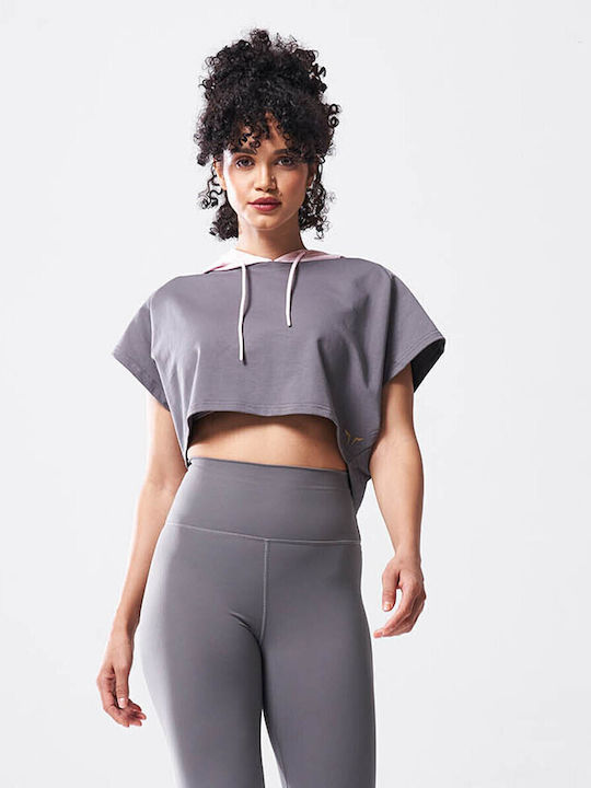 Γυναικείο Αθλητικό Crop Top Κοντομάνικο Γκρι