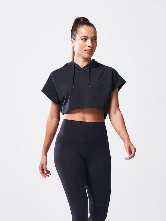 Bluze Damă Sport Crop Top Fără Mânecă Negru