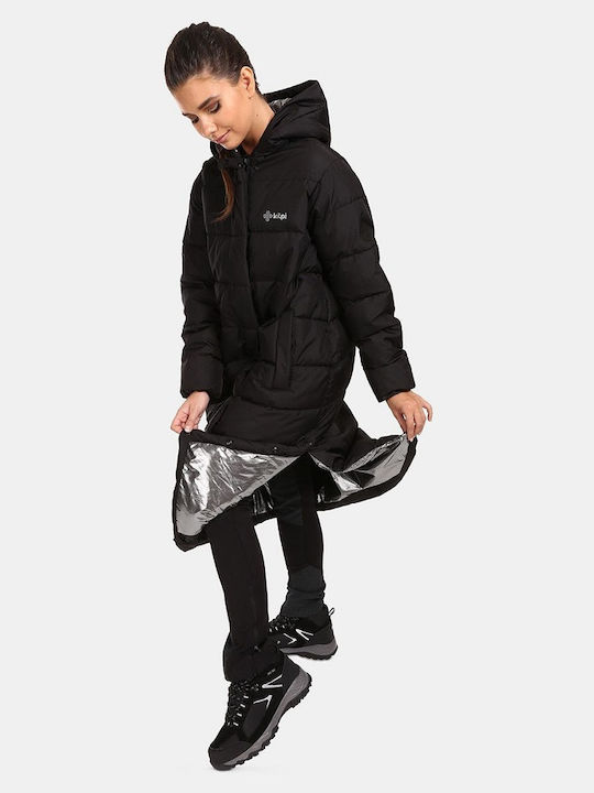 Lang Damen Puffer Jacke für Winter Black.