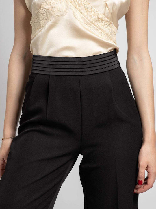 Dama Tesatura Pantaloni cu Croială Dreaptă Black