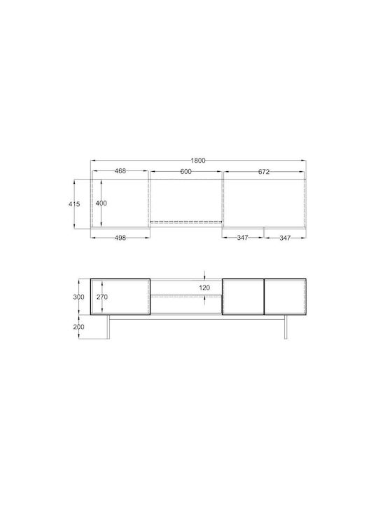 Телевизионни Мебели Grooves Wotan Oak - Сив М180xД40xВ50см