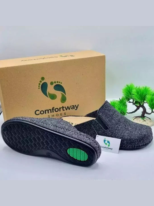 Comfort Way Shoes Χειμερινές Ανδρικές Παντόφλες Μαύρες