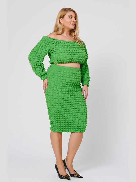 Set with Midi Skirt in Green color