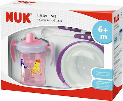 Nuk Set de hrănire din Plastic cu Bază Antiderapantă Multicolor 4buc pentru 6+ luni