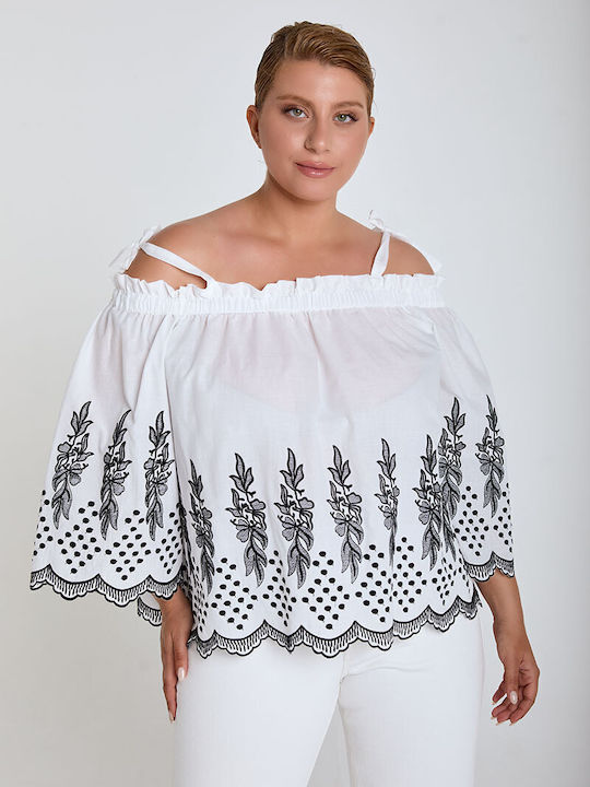 Γυναικεία Μπλούζα Off-Shoulder Μακρυμάνικη Λευκή