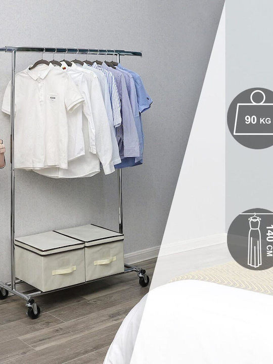 Songmics Wheeled Floor Garment Rack made of Metal Gray 92x45.4x160cm