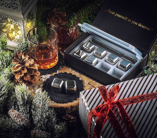 Whisky Stones Διακοσμητικά Παγάκια Ανοξείδωτα με Σουβέρ & Τσιμπίδα 11τμχ