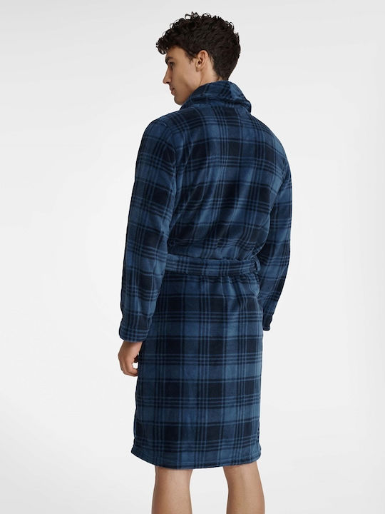 Henderson Men's Winter Fleece Checked Pajama Robe Blue