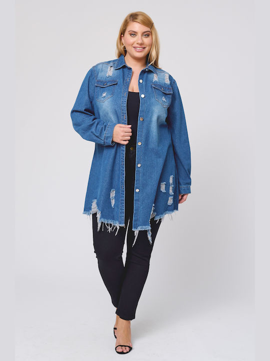 Women's Short Jean Jacket for Spring or Autumn Blue