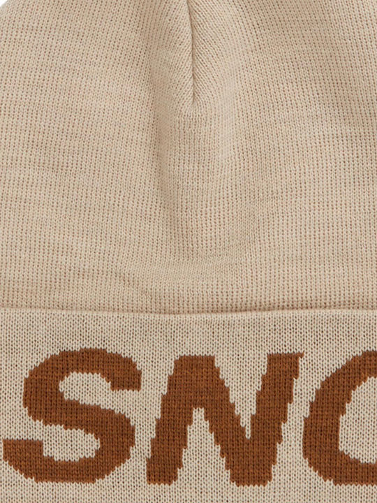 Gambol Pom Pom Beanie Unisex Beanie Knitted in Beige color
