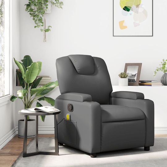 Πολυθρόνα Relax Massage με Υποπόδιο από Δερματίνη Γκρι 74x88x97cm