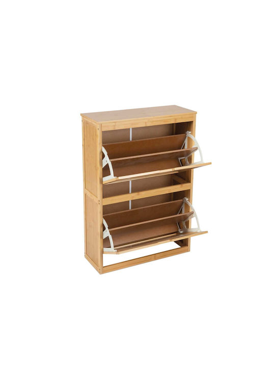 Bamboo Shoe Organizer with 2 Shelves Beige 63x24x81cm
