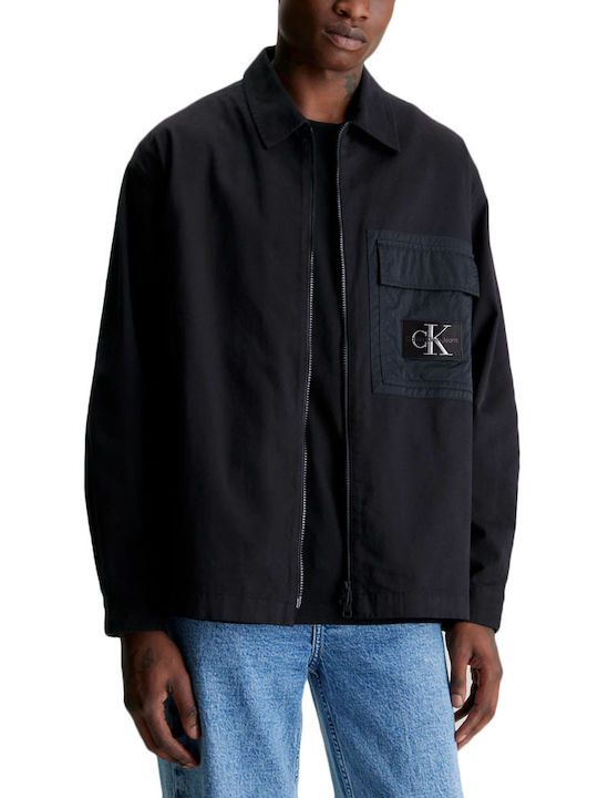 Calvin Klein Ανδρικό Πουκάμισο Overshirt Μακρυμάνικo με Κανονική Γραμμή Μαύρο