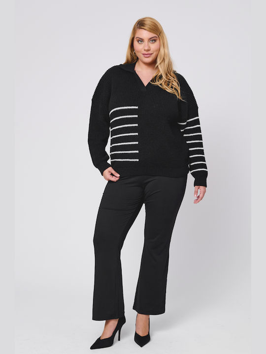 Women's Blouse Long Sleeve Striped Black