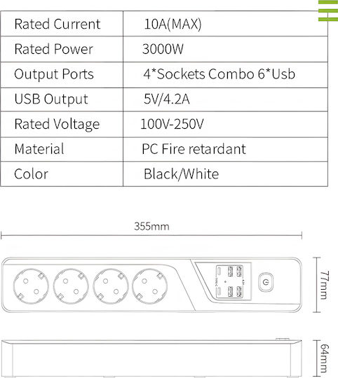 Leewello Power Strip with Surge Protection with 4 USB-A and 2 USB-C