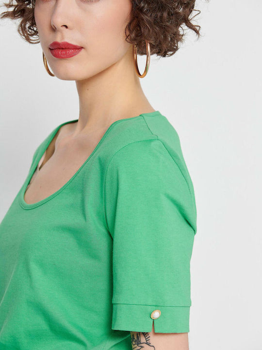 Bill Cost Damen Bluse Baumwolle Kurzärmelig Green