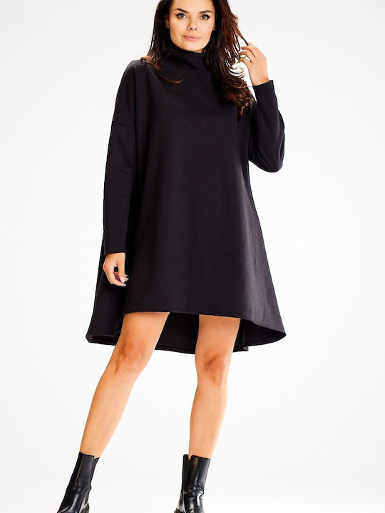 Awama Mini Dress Turtleneck Black