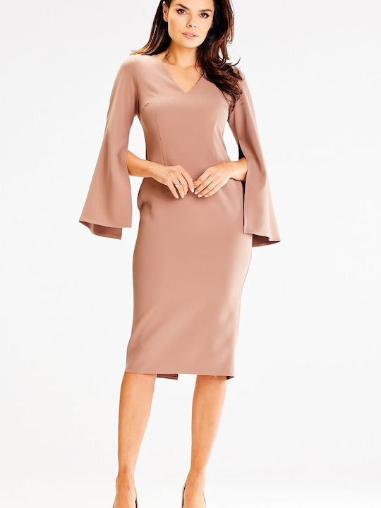 Awama Midi Evening Dress Beige