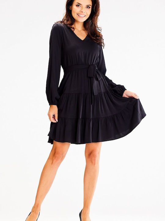 Awama Mini Dress with Ruffle Black