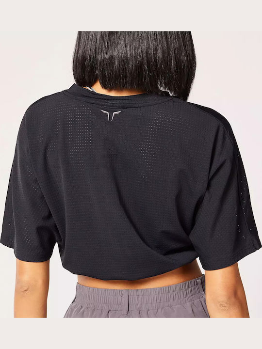 Γυναικείο Αθλητικό Crop Top Κοντομάνικο Μαύρο.