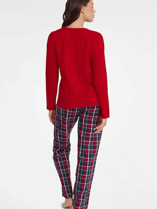 Henderson Winter Damen Pyjama-Set Baumwolle Red