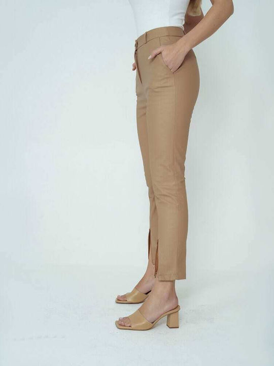 Women's Fabric Trousers Skinny Fit Brown