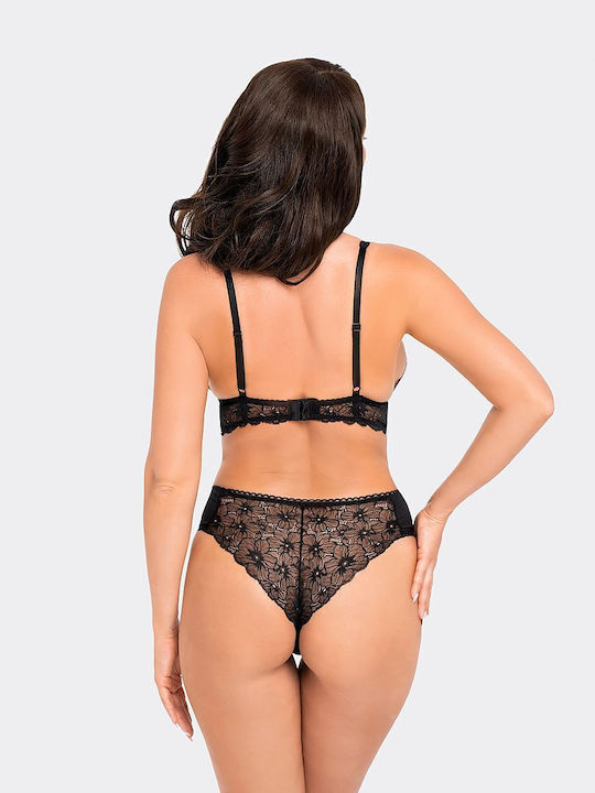 Babell Cotton High-waisted Women's Brazil with Lace Black