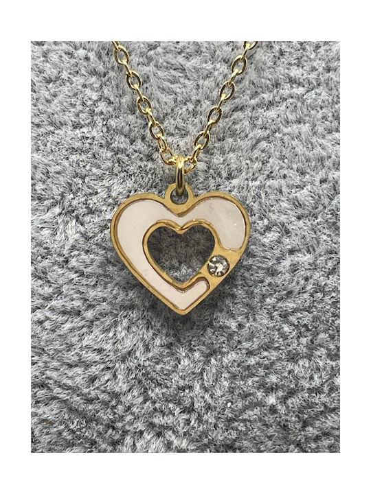 Σχέδιο Necklace with design Heart from Gold Plated Steel with Zircon