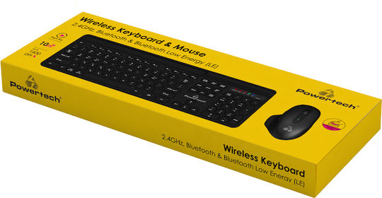 Powertech PT-1154 Ασύρματο Bluetooth Σετ Πληκτρολόγιο & Ποντίκι Ελληνικό