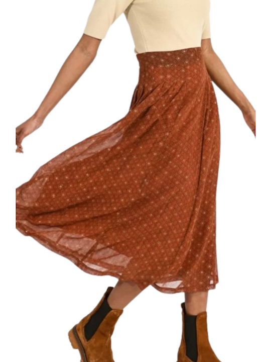 Plissiert Hoch tailliert Midi Rock Orange