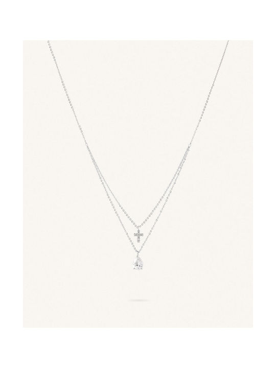 Necklace Double Eye from White Gold 14K