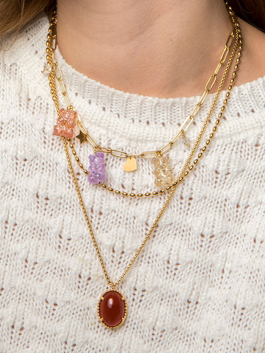 LifeLikes Gold Plated Steel Necklace Red