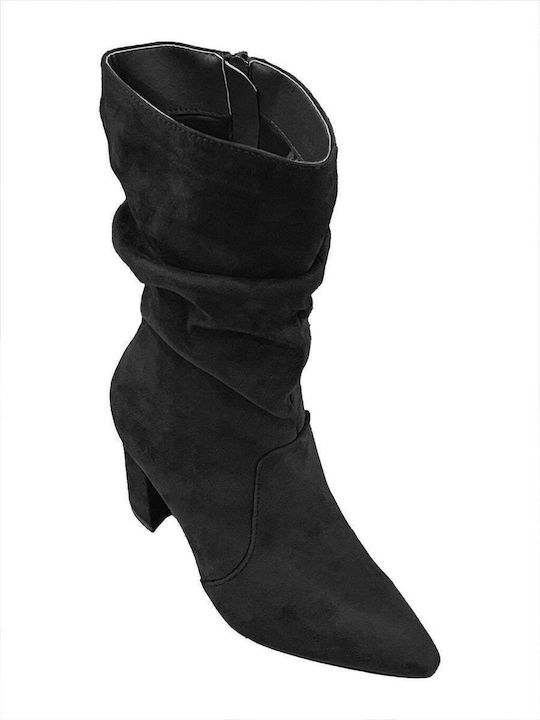 Suede High Heel Women's Boots with Zipper Black