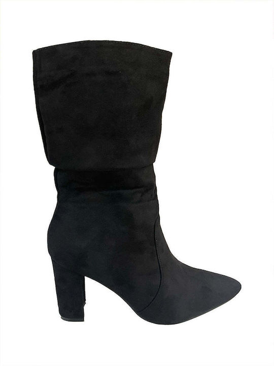 Suede High Heel Women's Boots with Zipper Black