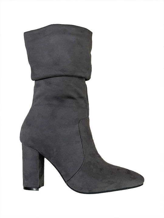 Ustyle Suede High Heel Women's Boots with Zipper Gray